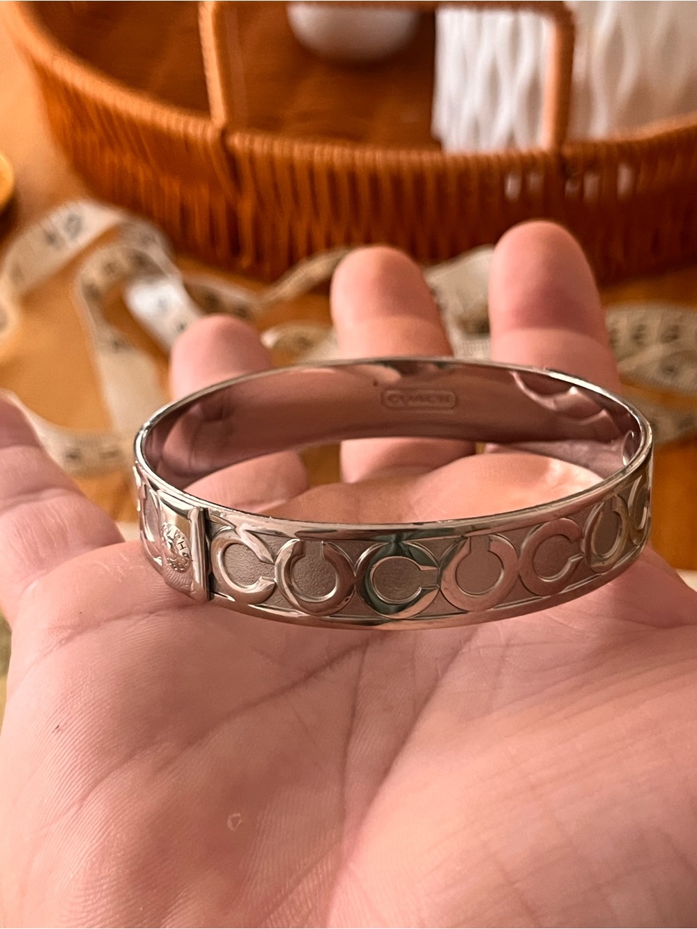 COACH Bangle Bracelet Silver C Signature Authentic 1/2” Wide